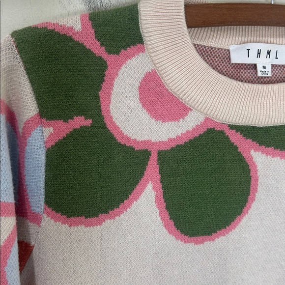 THML Cream Floral Knit Sweater Size Medium - Picture 6 of 13
